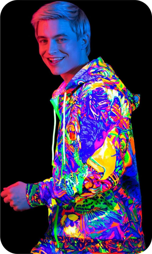 Neon Zip Hoody UV Fluorescent Neon Blacklight Leopard Africa zhm15