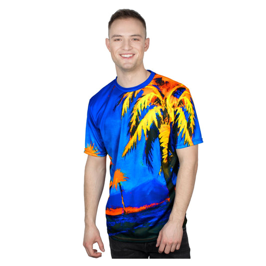 Palms Print T-Shirts Neon Glow in UV Fluorescent Hawaii Palm tss1