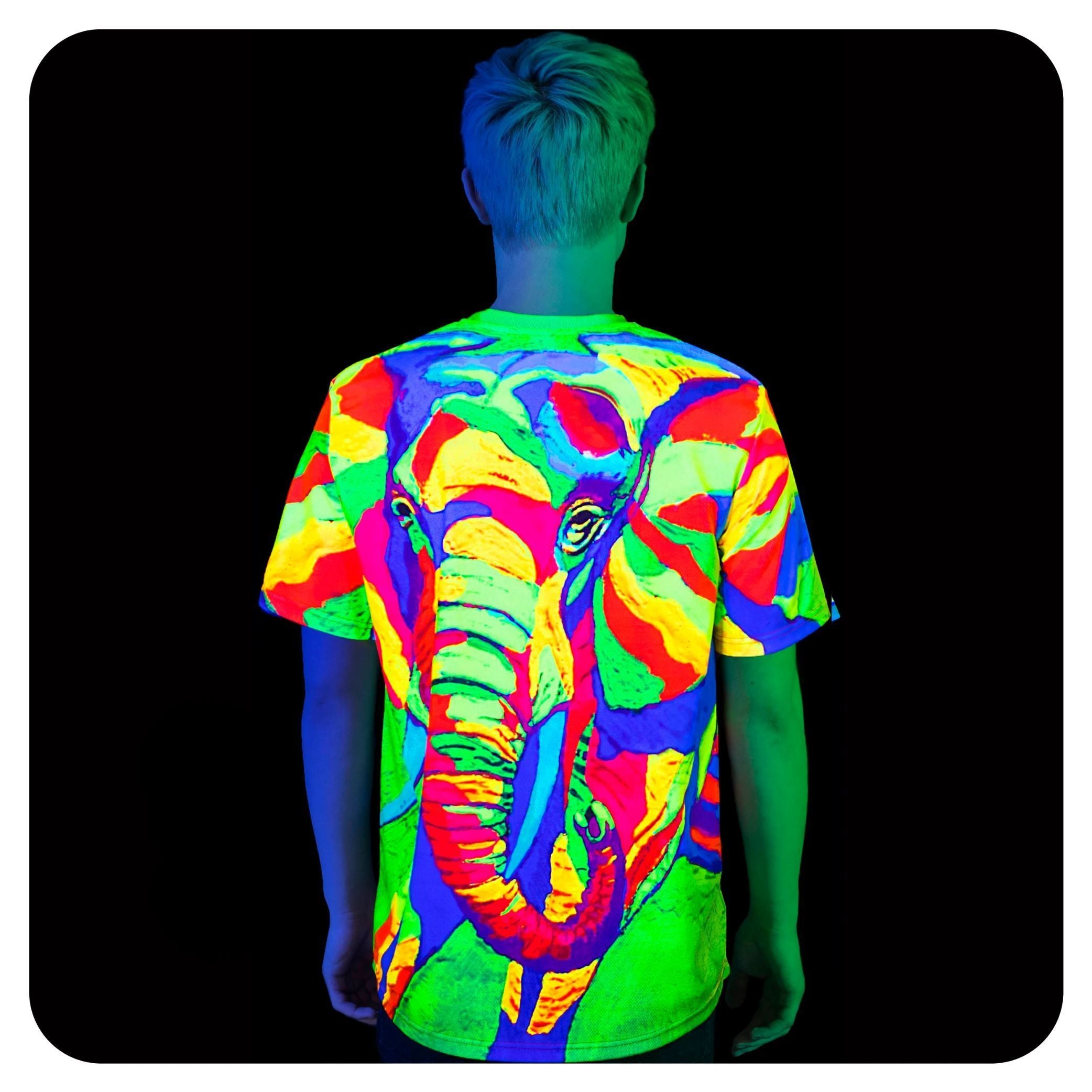 Print T-Shirt Design Men Glow In Uv Fluorescent Majestic Elephant ts16