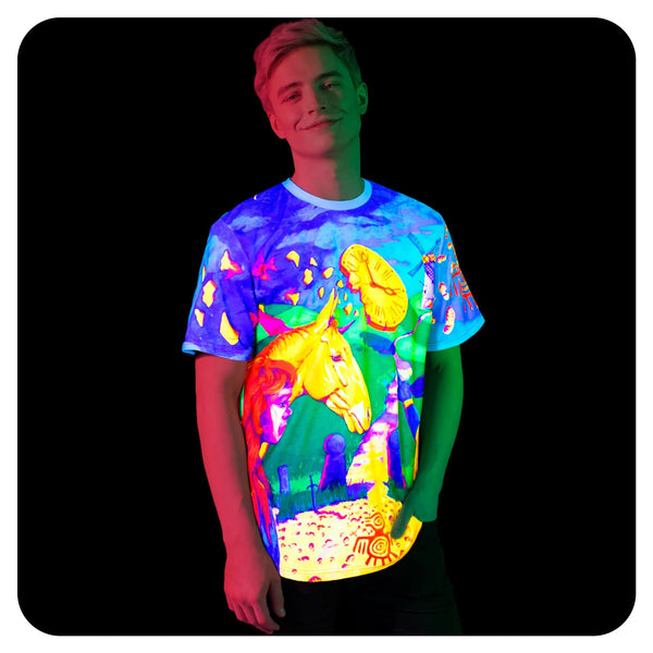 Print T-Shirts Plus Size Glow in UV Fluorescent Time Roulette ts31