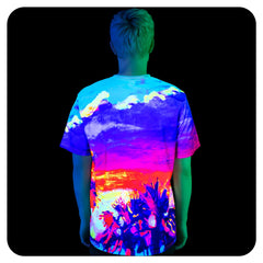 Psychedelic Black Light Tee Shirt Glow in Blacklight Fluorescent Paradise Palms ts17