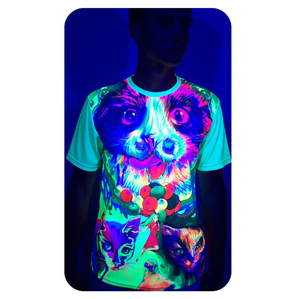 Psychedelic Blacklight Tee Shirt Glow Cats Cats Cats ts7
