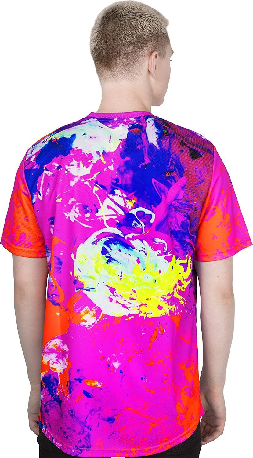 Psychedelic Print Shirts Neon Glow in UV Fluorescent Purple Porrige ts21