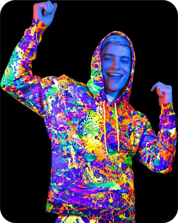 Rave Glowing Sweatshirt UV Fluorescent Blacklight Splash Flamingo bhm3