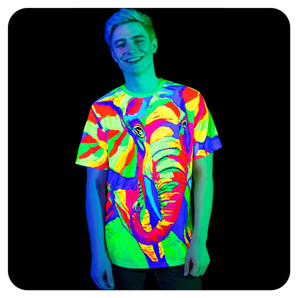 Rave Shirt Designs Men Glow In Uv Fluorescent Majestic Elephant ts16