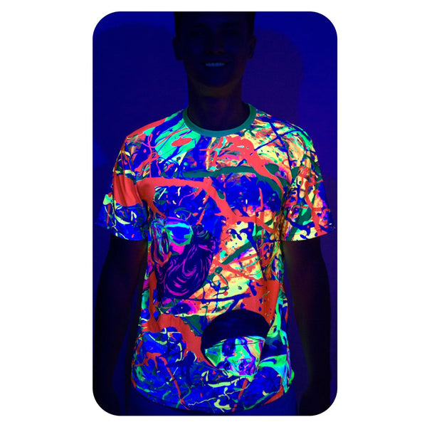 Rave Tee Shirts Mens Glow in UV Fluorescent Faces Girls Splash ts2
