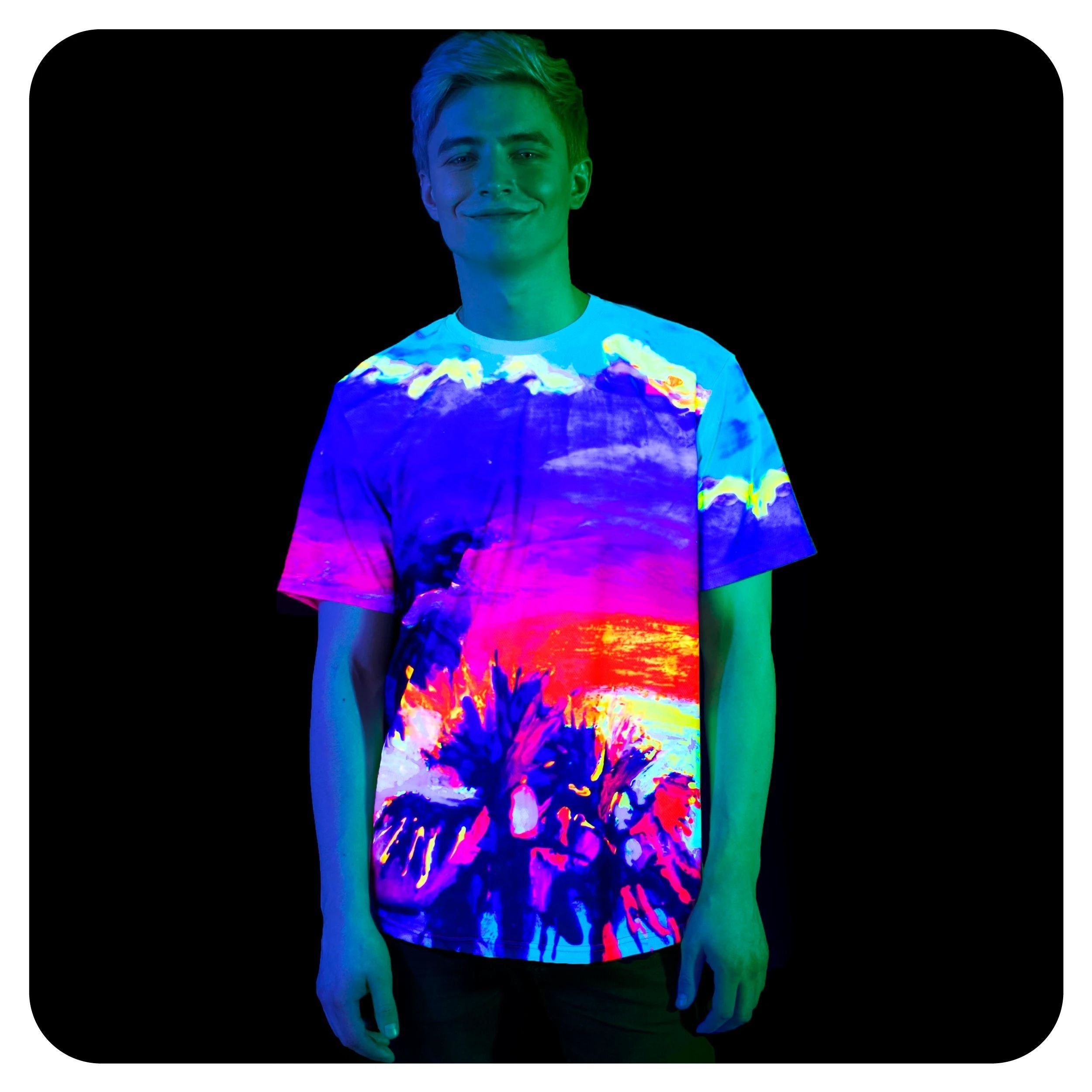 Shirt With Palm Print Glow in Blacklight Fluorescent Paradise Palms ts17