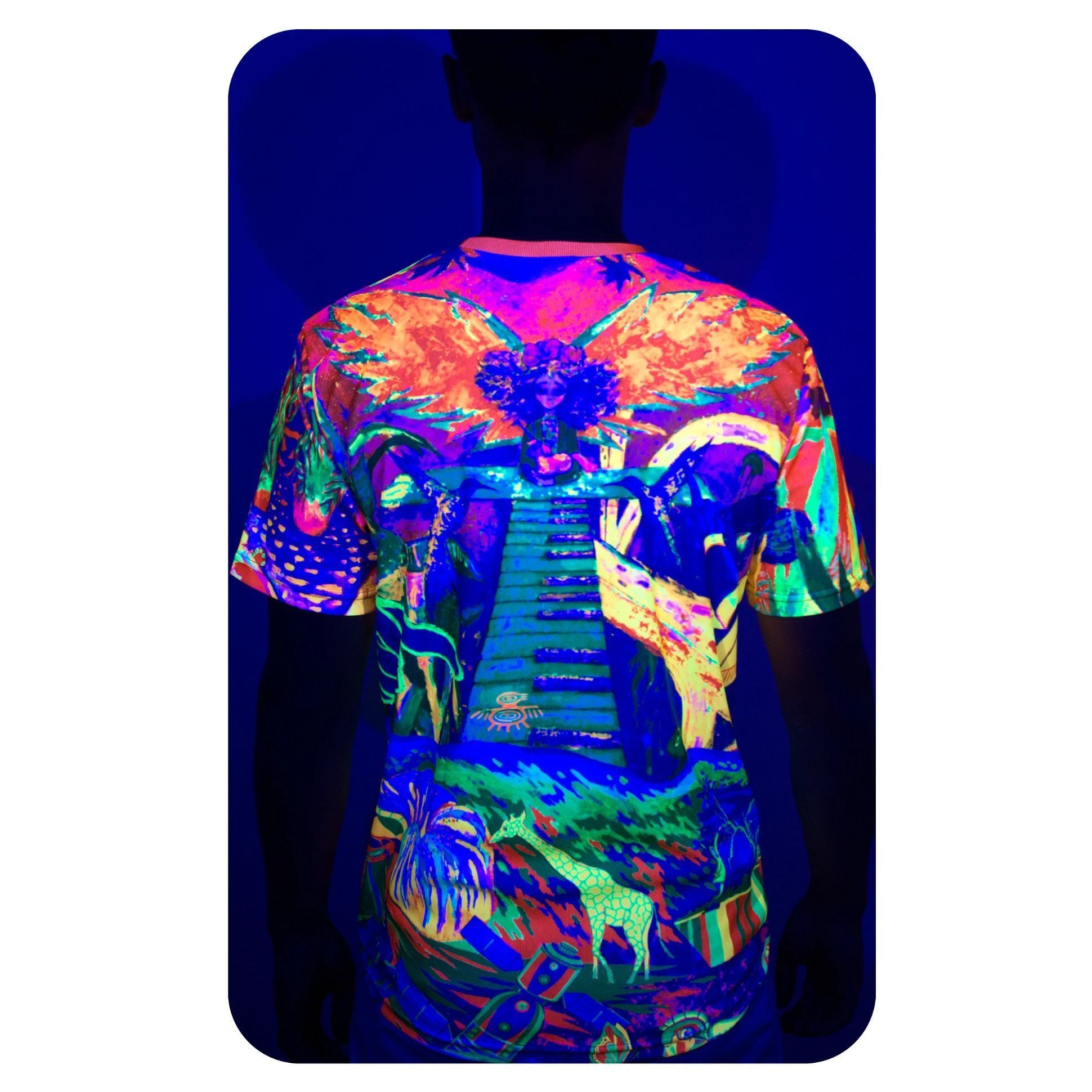 T Shirt With Palm Print Glow in UV Fluorescent Ulia And Team ts6