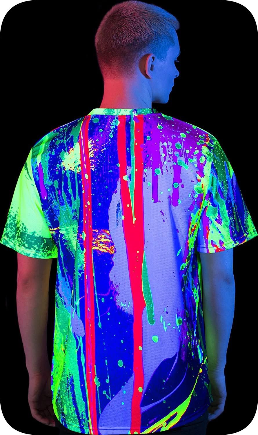 T-Shirt With Palms Mens Glow in UV Fluorescent White Spot ts28