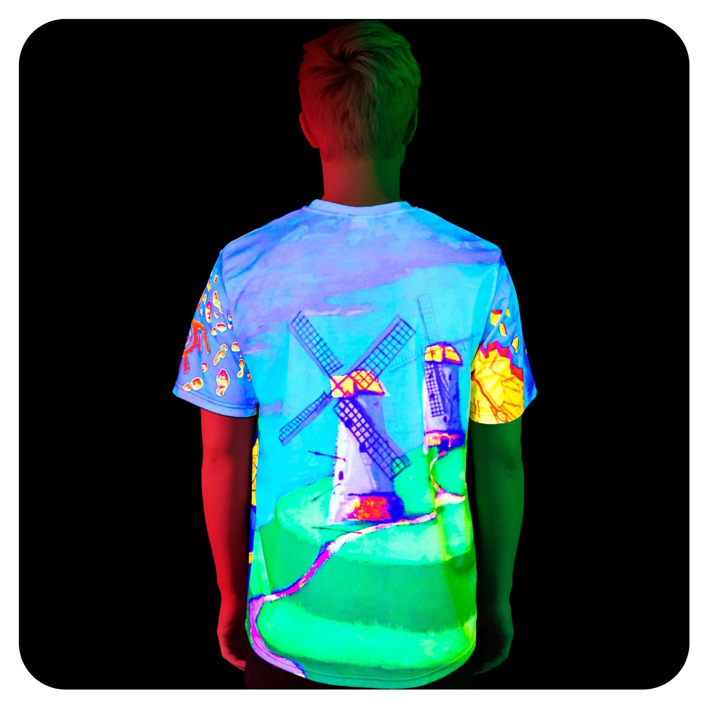 Tee Shirt With Palm Tree Glow in UV Fluorescent Time Roulette ts31