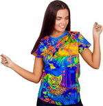 Womens Neon T Shirt Glow in UV Fluorescent Lion Jungle tsw13